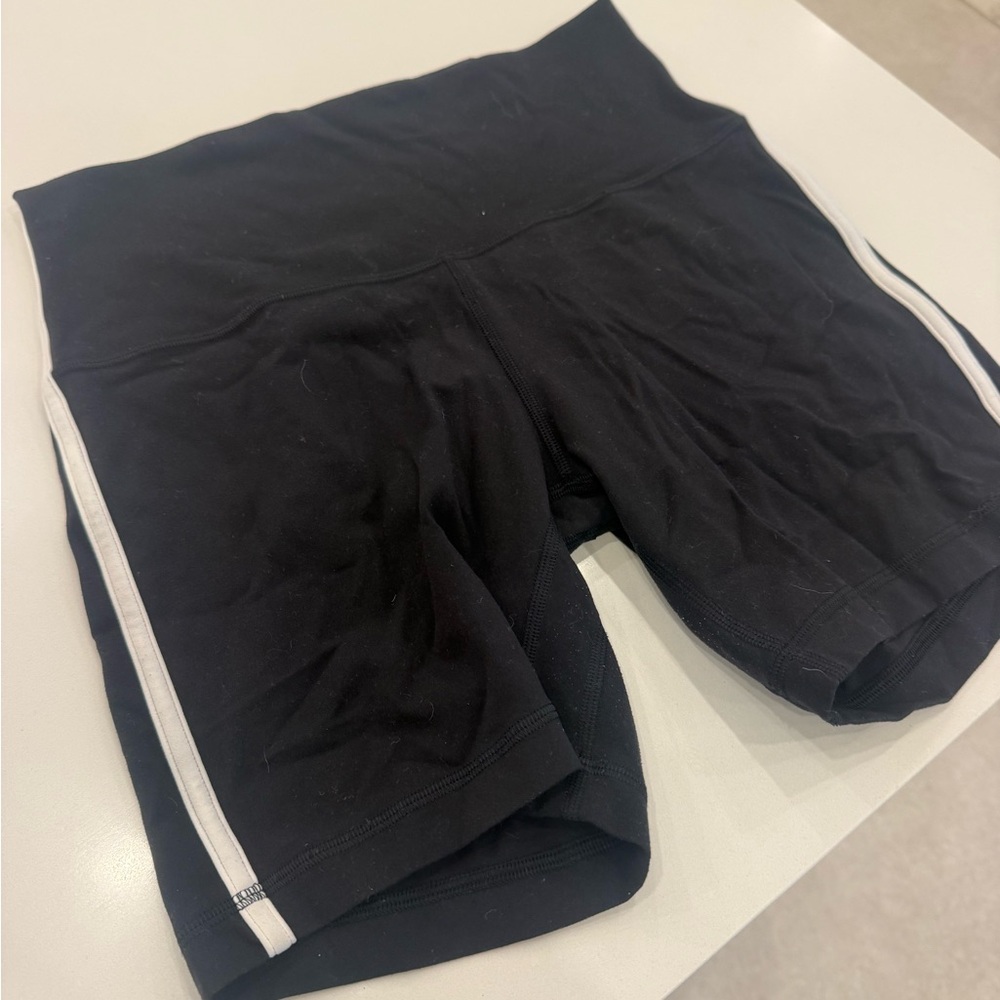 lululemon athletica Black High-Waist Athletic Bike Shorts with White Side Stripe